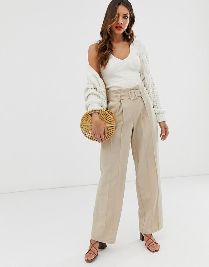 Y.a.s Wide Leg Pants With Belt Detail - Tan