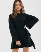 Asos Design Long Sleeve Pep Hem Sweat Dress