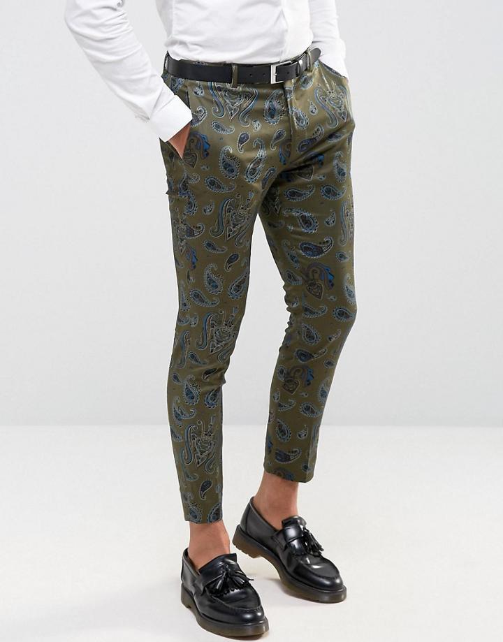Asos Super Skinny Crop Smart Pants In Khaki - Green