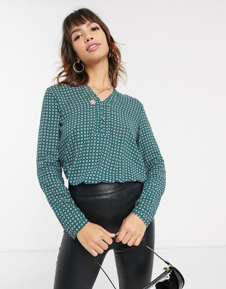 Esprit Geo Ditsy Print Woven Blouse In Green