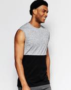 Asos Longline Sleeveless T-shirt With Color Block - Gray