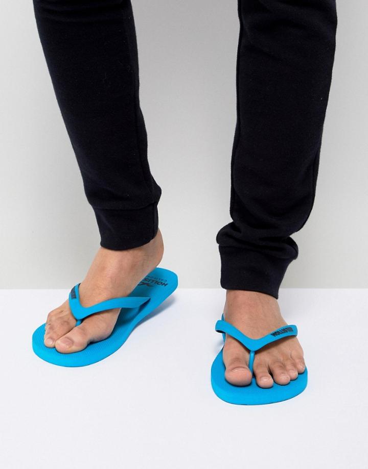 Hollister Solid Rubber Logo Flip Flop In Blue - Blue