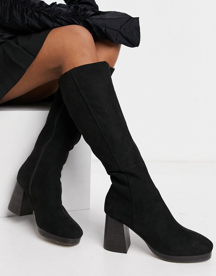 Asos Design Clarity Platform Block Heeled Knee Boots In Black
