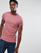 Asos Crew Neck T-shirt With Roll Sleeve In Pink - Pink