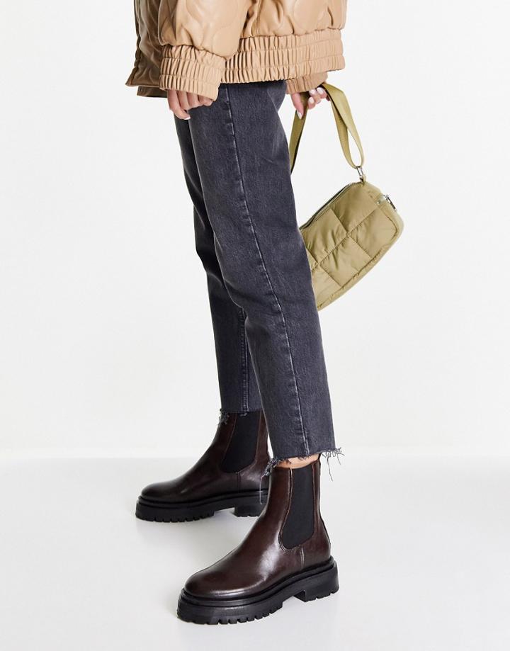 & Other Stories Leather Chunky Sole Pull On Boots In Dark Brown-neutral