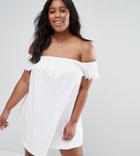 Asos Curve Off Shoulder Sundress With Lace Detail - White