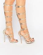 Public Desire Sabina Strappy Knee High Heeled Sandals - Gold