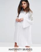 Bluebelle Maternity Lace Insert Smock Dress With Fluted Sleeve - White