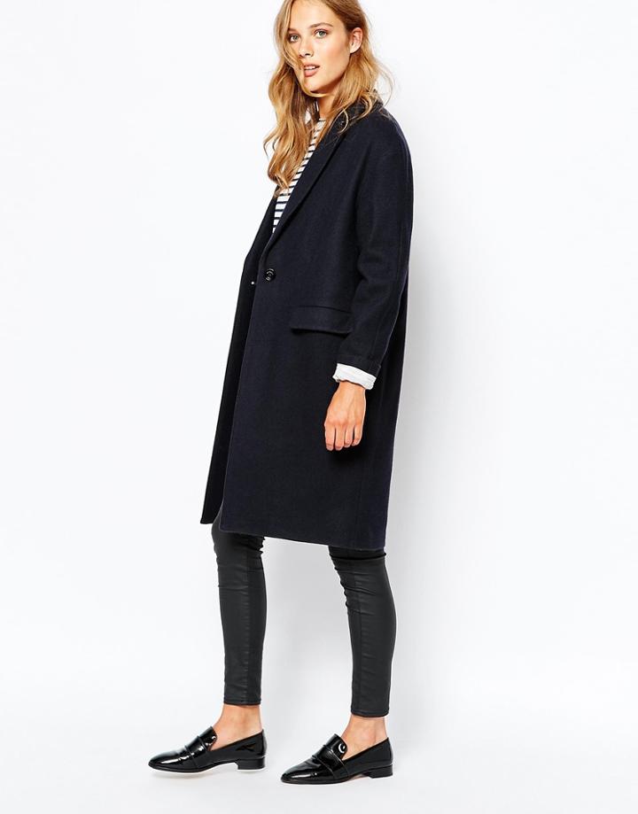 Sessun Harry Longline Coat In Navy - Navy