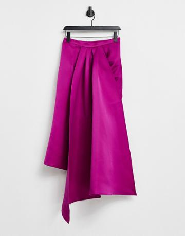 Vl The Label Wrap Asymmetric Midi Skirt In Hot Pink