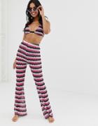 Asos Design Chevron Knitted Beach Flare Pants In Multi Color - Multi