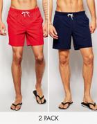 Asos Mid Length Swim Shorts 2 Pack In Red And Navy Save 17%