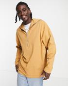 Asos Design Oversized Long Sleeve T-shirt With Roll And Zip Through In Tan-brown