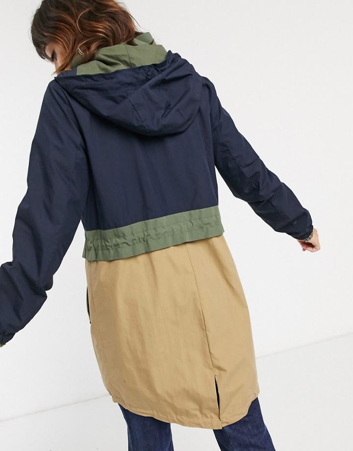 Esprit Color Block Parka Coat In Navy