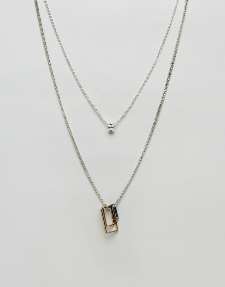 Icon Brand Geometric Necklaces In 2 Pack - Silver