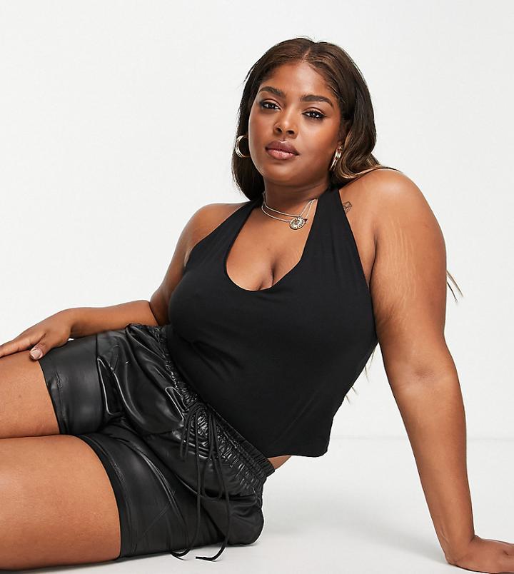 Cotton: On Curve Seam Free Halter Crop Top In Black