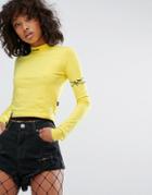 Wasted Paris High Neck Top With Barbed Wire Sleeve Print - Yellow
