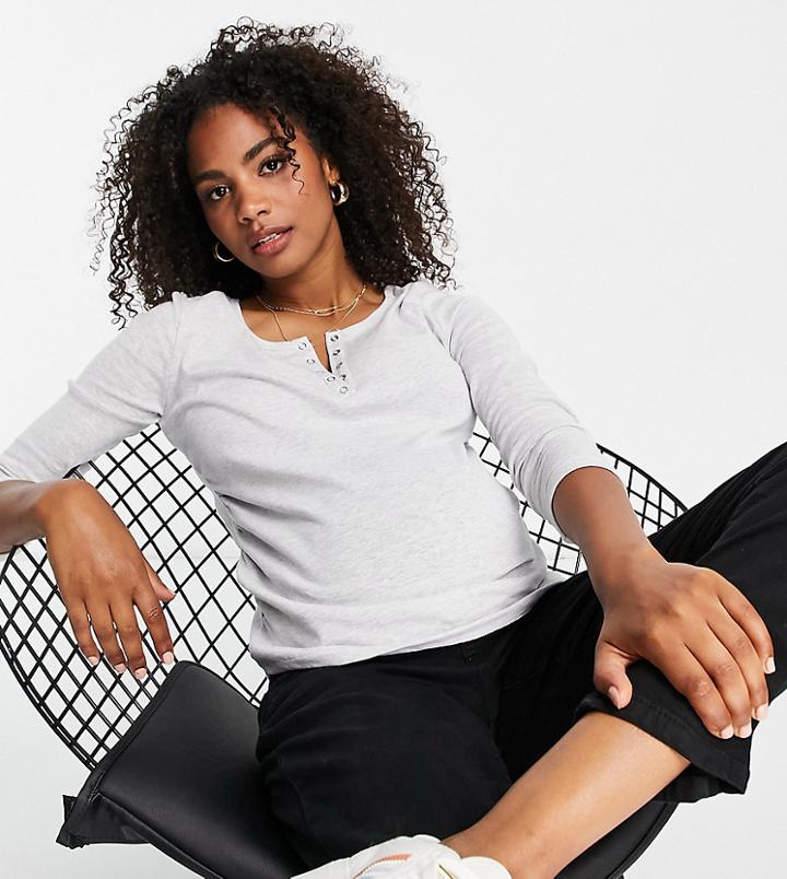 Cotton: On Maternity Basic Henley Long Sleeve Top In Gray-grey
