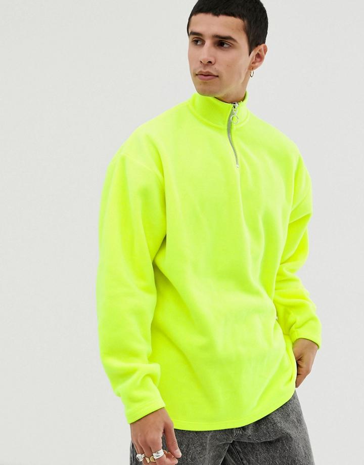 Asos Design Oversized Sweatshirt With Half Zip Track Neck In Neon Polar Fleece-yellow