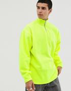 Asos Design Oversized Sweatshirt With Half Zip Track Neck In Neon Polar Fleece-yellow