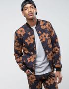 New Look Smart Bomber With Floral Print In Black - Black