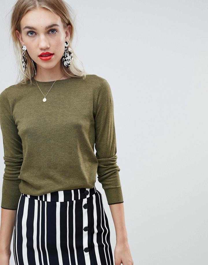 Warehouse Crew Neck Jumper In Khaki - Green
