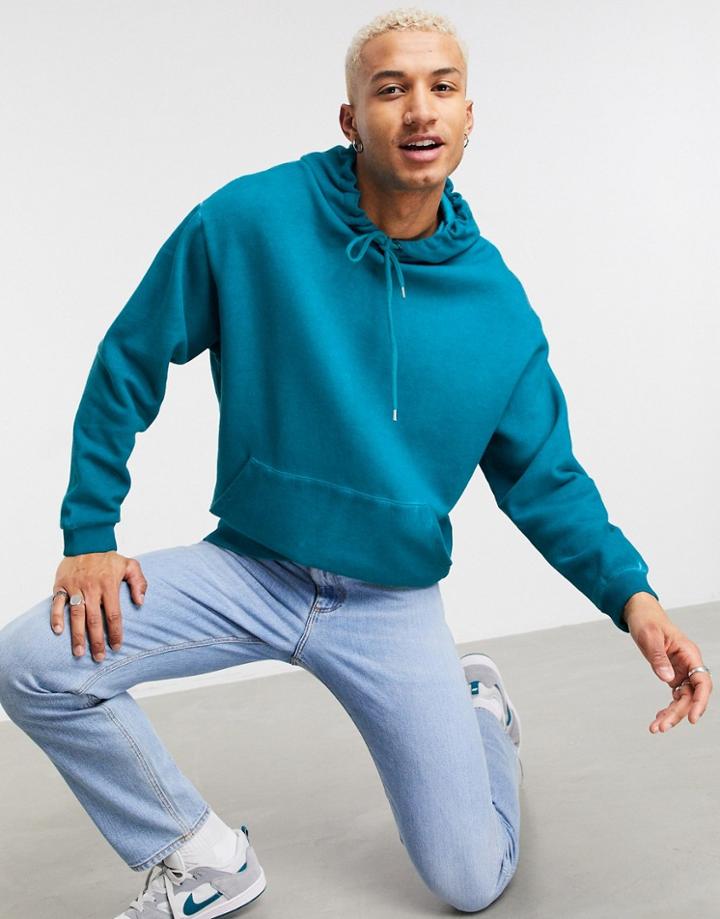 Asos Design Oversized Hoodie In Blue Oil Wash With Fixed Hem-green