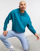 Asos Design Oversized Hoodie In Blue Oil Wash With Fixed Hem-green