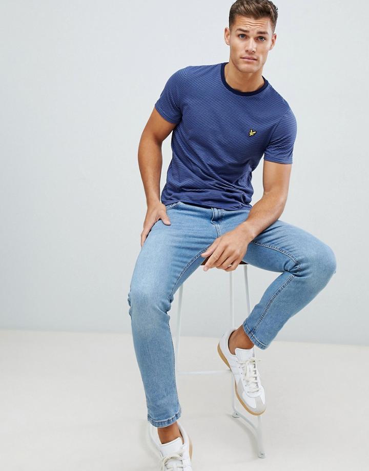 Lyle & Scott Stripe Logo T-shirt In Blue - Blue