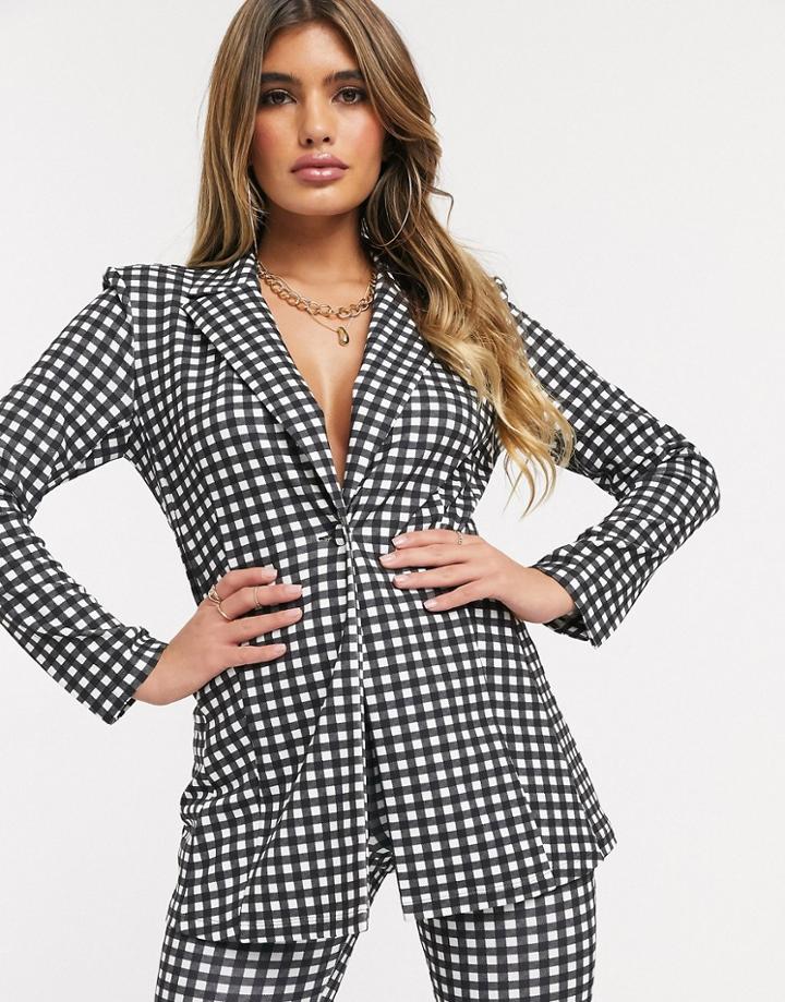 Asos Design Jersey Suit Blazer In Gingham-multi