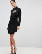 Forever Unique Fringe Trim Mini Dress - Black