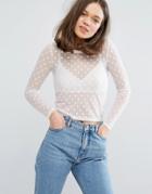 Monki Polka Dot Mesh Top - White