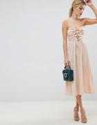 Asos Design Bandeau Slinky Cut Out Midi Dress - Pink