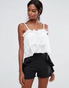 Missguided Pleated Lace Cami Crop Top - White
