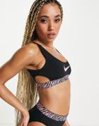 Nike Swimming Animal Tape Bikini Top In Black