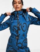 Asos 4505 Ski Fitted Belted Ski Suit In Graffiti With Hood-multi