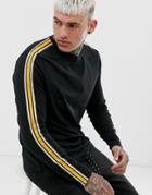 Asos Design Organic Long Sleeve T-shirt With Contrast Taping In Black - Black