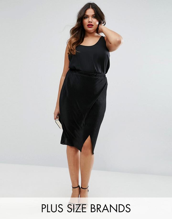 Club L Plus Plisse Wrap Midi Skirt - Black