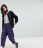 Reclaimed Vintage Inspired Drop Crotch Pants In Check - Purple