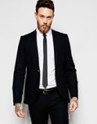 Heart & Dagger Textured Blazer In Skinny Fit With Gold Button - Black