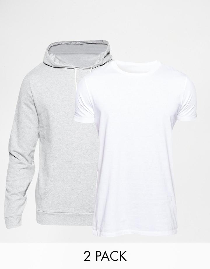 Asos Hoodie And Longline T-shirt 2 Pack Save 15%