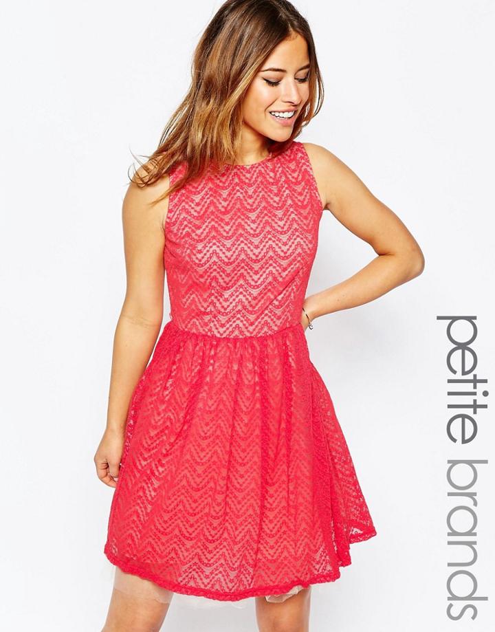 Little Mistress Petite Skater Dress With Mesh Hem - Papaya
