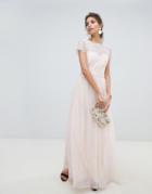 Little Mistress Eyelash Lace Top And Mesh Skirt Maxi Dress With Detachable Belt-pink