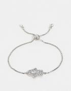 Asos Design Bracelet With Toggle Chain And Crystal Hamsa Hand In Silver Tone