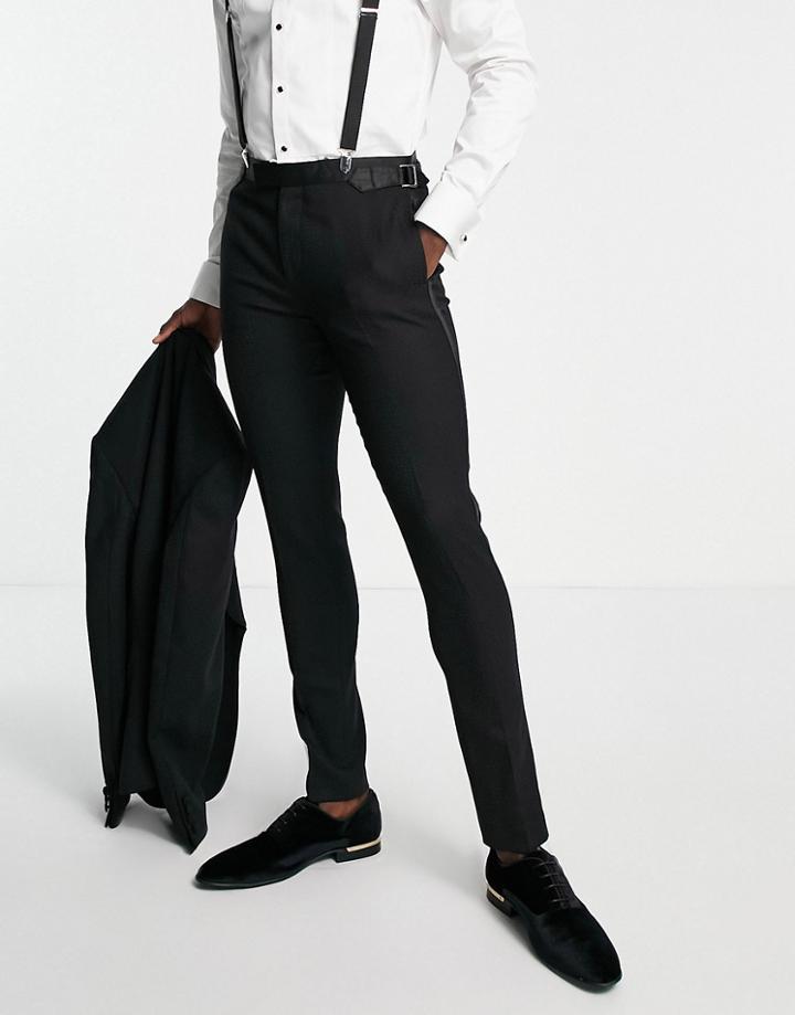 Noak Skinny Tuxedo Suit Pants In Black Virgin Wool Blend Snake Jacquard