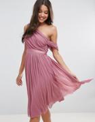 Asos Mesh Ribbon One Shoulder Prom Midi Dress - Purple