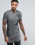 Asos Extreme Muscle Longline T-shirt With Bird Print And Curved Hem -