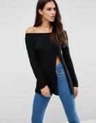 Asos Tunic With Off Shoulder And Front Split - Black