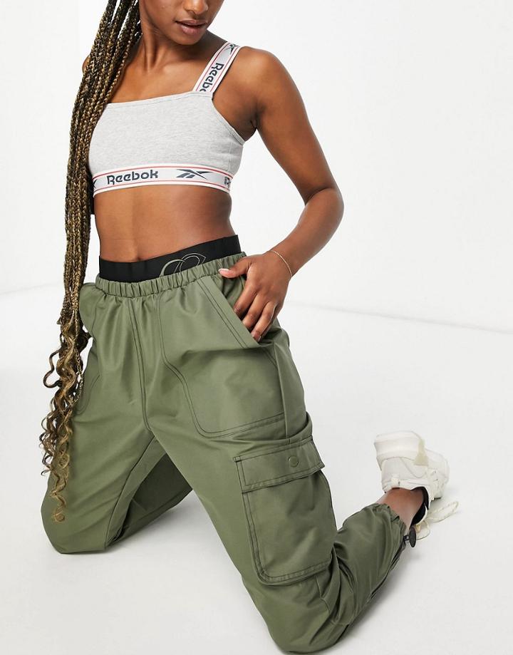 Reebok X Cardi B Cargo Pants In Khaki And Black-green