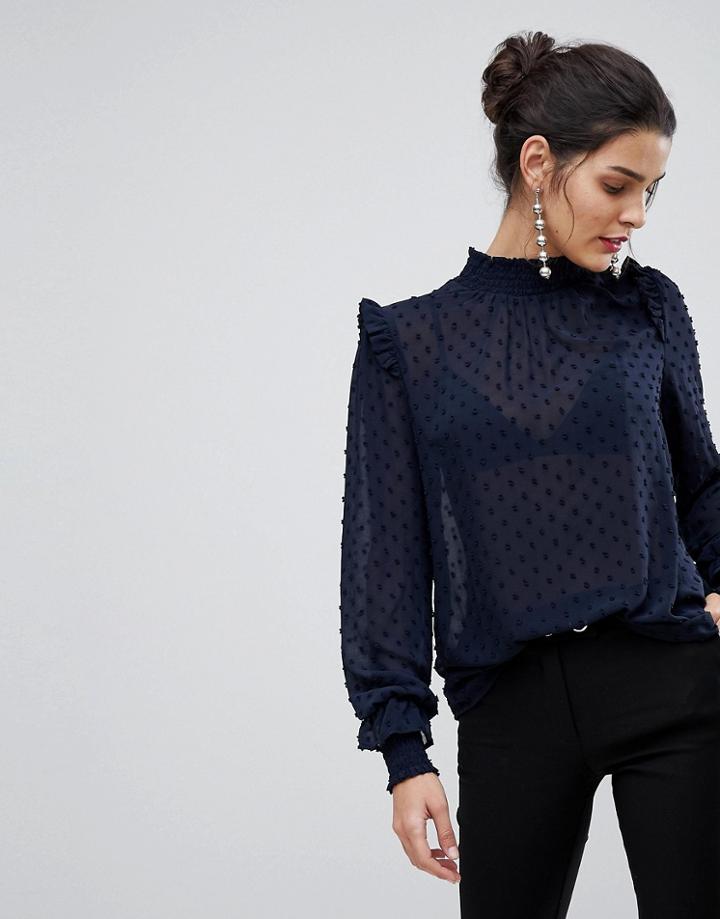 Y.a.s Chiffon High Neck Blouse - Blue